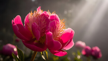 Delicate pink peony in golden sunlight &ndash; great for floral photography prints, wallpapers, and wedding inspirations