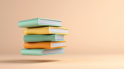 Fototapeta premium Floating Stack of Pastel Books on Beige Background