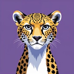 Naklejka premium cheetah head on plain purple background childish style illustration