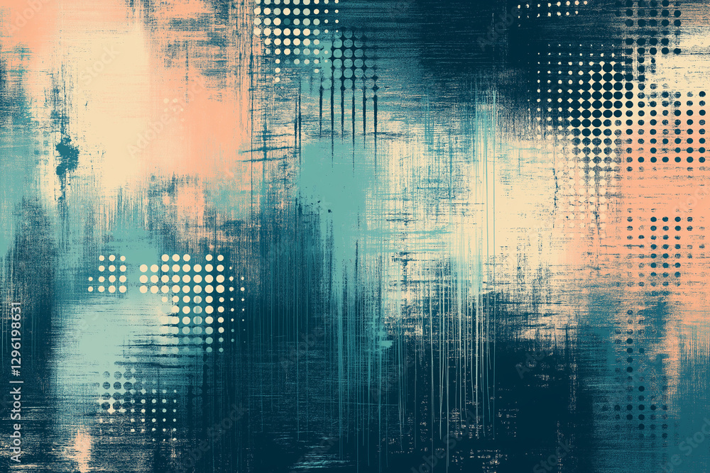 Poster background with glitch distorted grunge textures . grunge background texture with halftone dots, gli