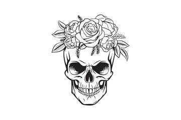 Floral Skull with Roses vector