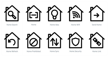 A set of 10 home icons as home search, home, home idea, home wifi