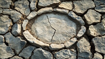 A close up image of cracked stone pavement detail