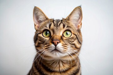 Curious Tabby Cat Gazing Upward - Adorable Pet Portrait on White Background