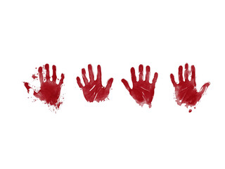 Fototapeta premium Set bloody handprint, gore isolated on png transparent background