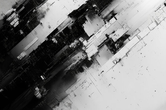 Abstract futuristic cyberpunk displacement map for 3d rendering. Random distorted black white broken glitch screen background. Digital as manual, lo-fi retro video noise overlay