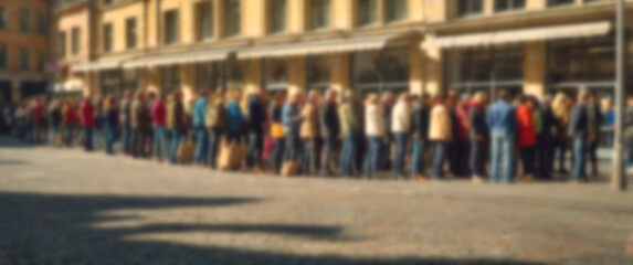 Obraz premium Large group of individuals in a queue, presented with a blurred background to highlight crowd dynamics