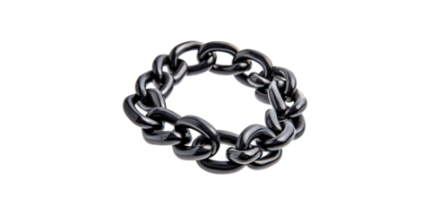 Black chain bracelet featuring interlocking links isolated on transparent background