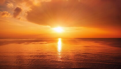 Obraz premium Orange Sunset over Ocean Dramatic Seascape