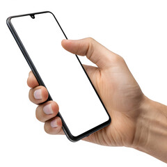 Hand Holding Smartphone with White Screen for Mobile Marketing and Online Communication
