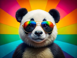 Fototapeta premium Cute Panda Bear in Sunglasses, Colorful Studio Background - Fun Animal Portrait