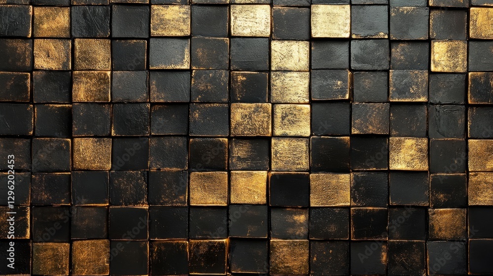 Poster square blocks arranged in a repeating black and gold pattern