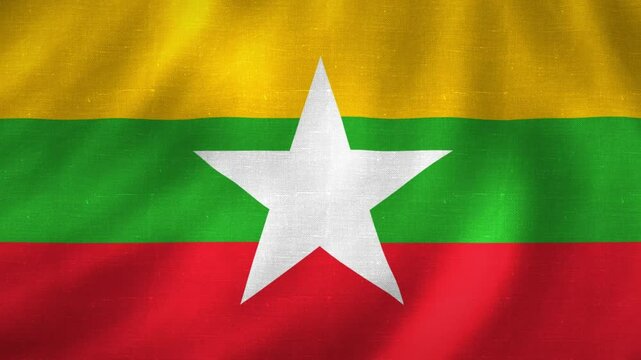 Myanmar national flag seamless loop animation with fabric texture. 4K quality