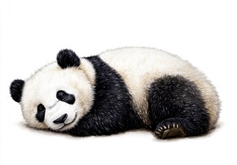 Naklejka premium Resting Giant Panda on White Background in a Relaxed Posture