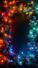 A Festive Christmas Garland Bordered By Colorful Illuminated Lights