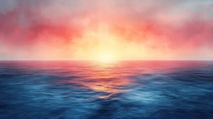Obraz premium Ocean sunset, fiery sky, calm water, background design