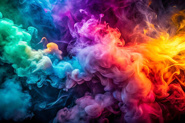 Abstract colorful smoke swirls on black background. (8)
