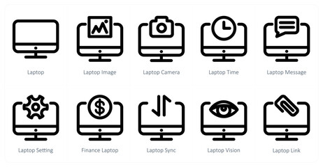 A set of 10 laptop icons as laptop, laptop image, laptop camera