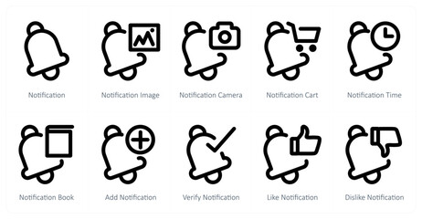 A set of 10 notification icons as notification, notification image, notification camera