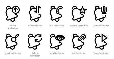A set of 10 notification icons as upload notification, notification sync, call notification