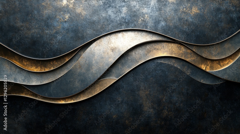 Poster Abstract metallic textured wavy layers create a flowing pattern design