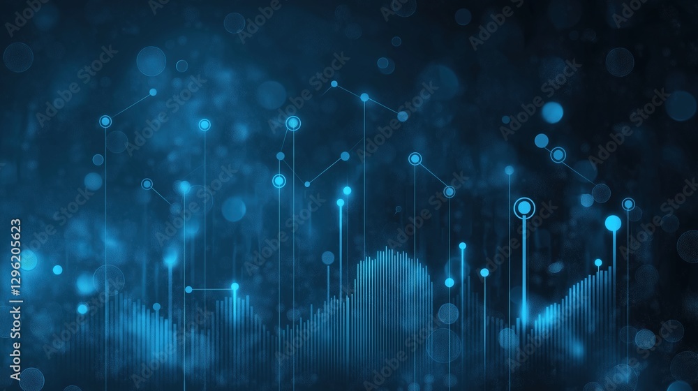 Poster stylized digital growth chart illustrates the exponential rise of artificial intelligence through a 