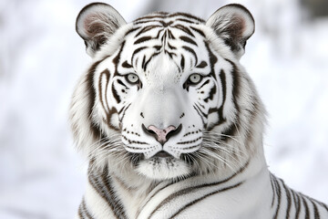 Majestic white tiger in snowy habitat close-up shot