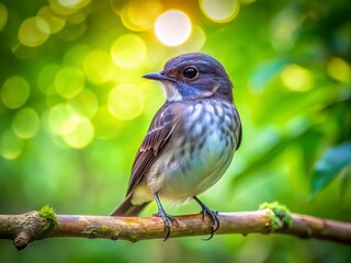 Fototapeta premium Dark-Sided Flycatcher Bird in Lush Forest, High Depth of Field Stock Photo