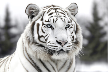 Obraz premium Majestic white tiger in snowy habitat close-up shot