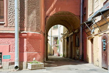 beautiful yard-well on Mokhovaya street in Saint Petersburg on sunny summer day