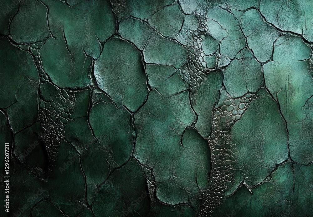 Poster textured green surface with cracked patterns abstract background for creative design and art project