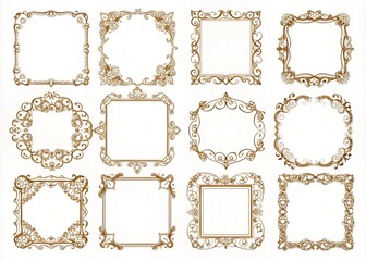 Vintage Line Frame Collection on a White Background