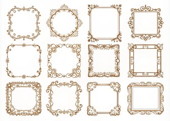 Vintage Line Frame Collection on a White Background