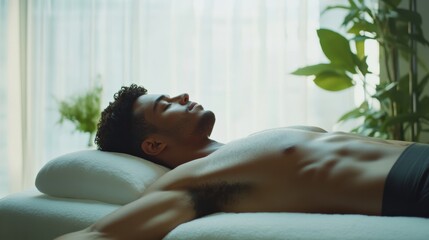 Rare illness patient undergoing a massage therapy session in a quiet spa. Featuring relaxation and pain relief