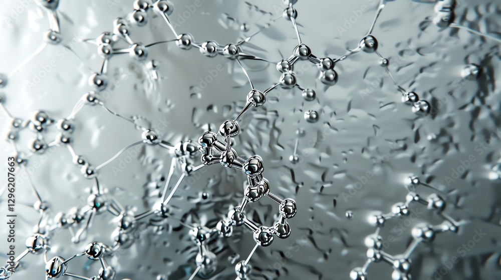Canvas Prints a silver molecule model on a reflective surface.