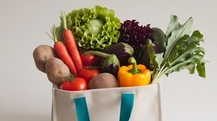 Eco-Friendly Reusable Bag Filled with Fresh Organic Vegetables
