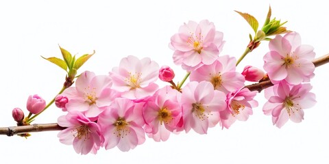 Delicate Pink Cherry Blossom Branch Isolated on White Background - Spring Floral Photography