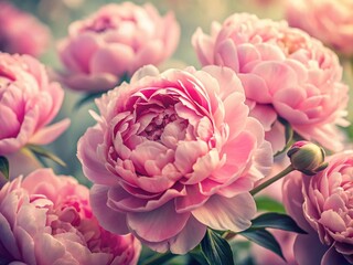 Delicate Pink Peonies Unfolding Petals - Vintage Bloom Photography