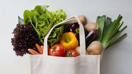 Eco-Friendly Reusable Bag Filled with Fresh Organic Vegetables