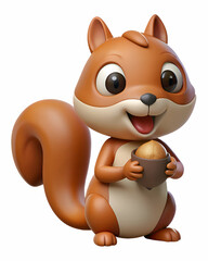 Fototapeta premium Cute Cartoon Squirrel Holding a Nut. 3D Render