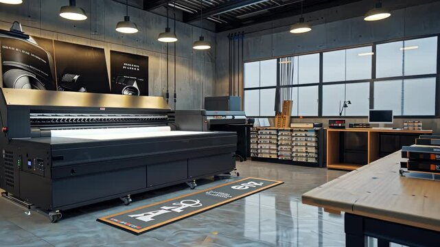 Explore a cutting-edge workshop where advanced printing technology is demonstrated, emphasizing sleek design and functionality