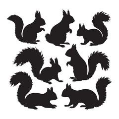 Squirrel silhouettes set, large pack of vector silhouette design, isolated white background white Background.
