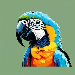 Fototapeta premium parrot head on plain green background childish style illustration