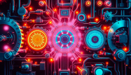 Obraz premium Hi-tech mechanical system with rotating gears