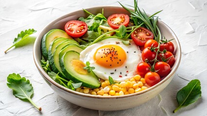 Nutritious Breakfast Bowl with Sunny-Side-Up Egg and Fresh Ingredients