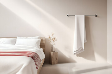 Serene bedroom with minimalist decor and soft lighting.