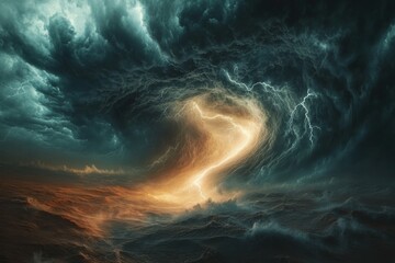 Spiraling storm forming a perfect vortex over the ocean