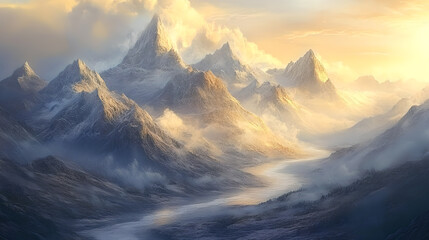 Golden Mountains and River Valley