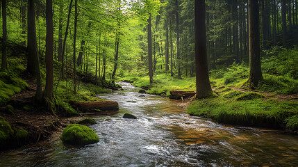Fototapeta premium Mountain Forest and Lake View
