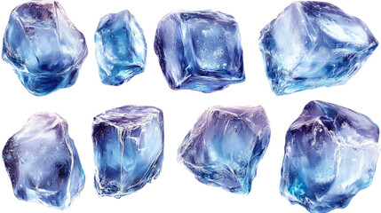 Obraz premium Crystals: A collection of translucent, multifaceted crystals shimmer with a captivating blue hue, their smooth surfaces reflecting light. 